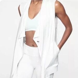 Athlete 'Mindset' White Cowl Neck Drawstring Sleeveless Vest  - XS